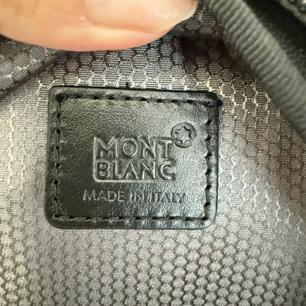 Mont Blanc Backpack Navy Blue Black Leather Trim Computer Slot - Picture 5 of 8